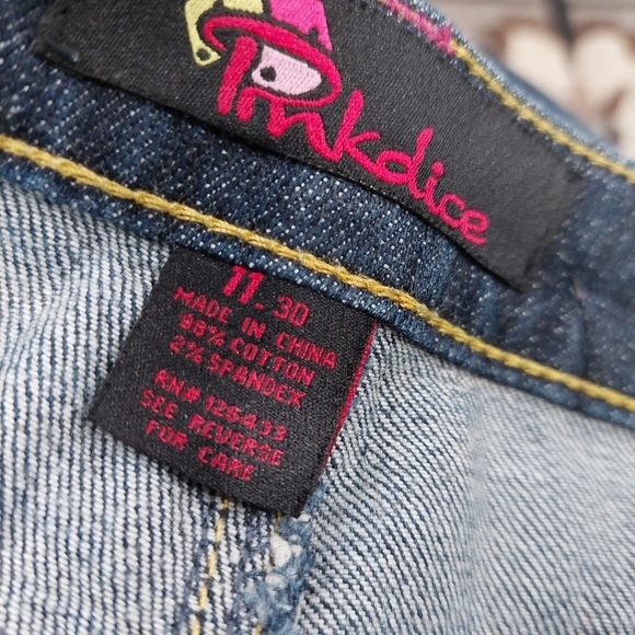 Pinkdice Dark Wash Denim Bootcut Jeans 90s Streetwear Bedazzled Pockets Sz 11 - Picture 6 of 9